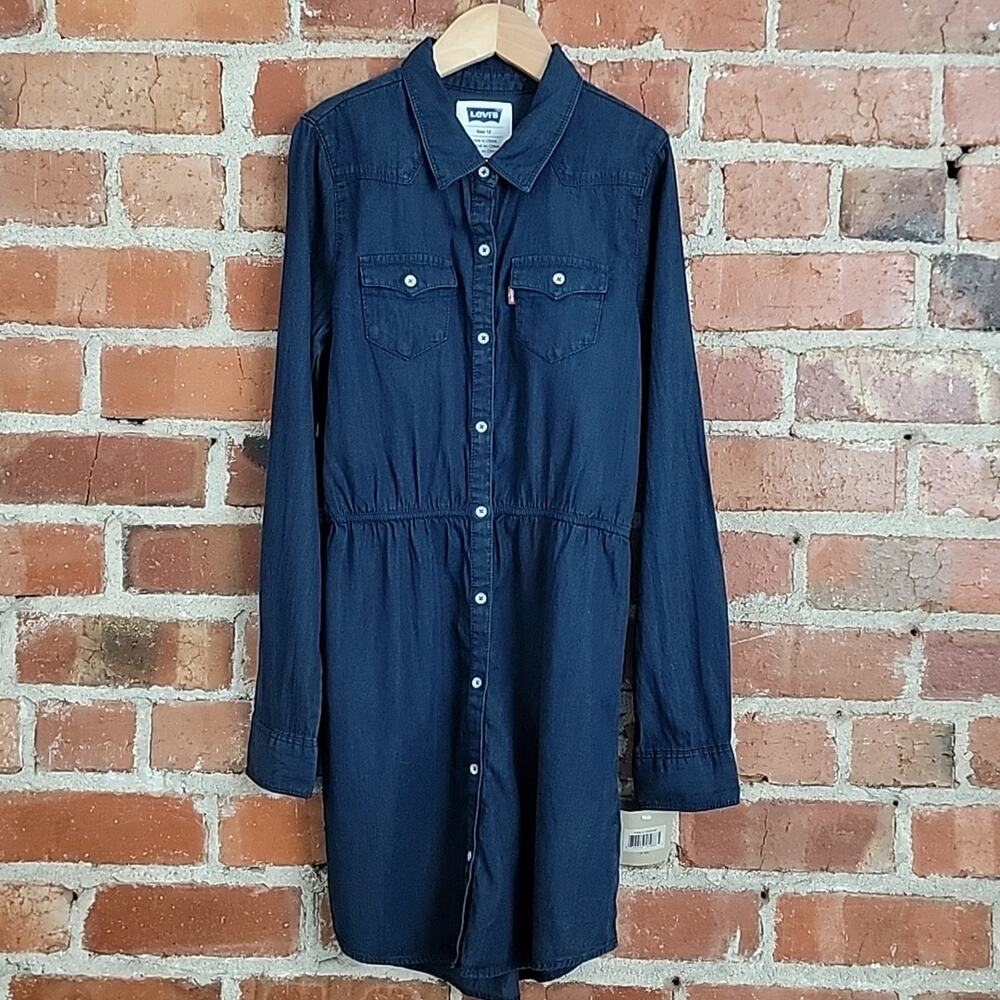 Levi's Girl's‎ Long-Sleeve Button-Up Blue Chambray Shirt Dress 12